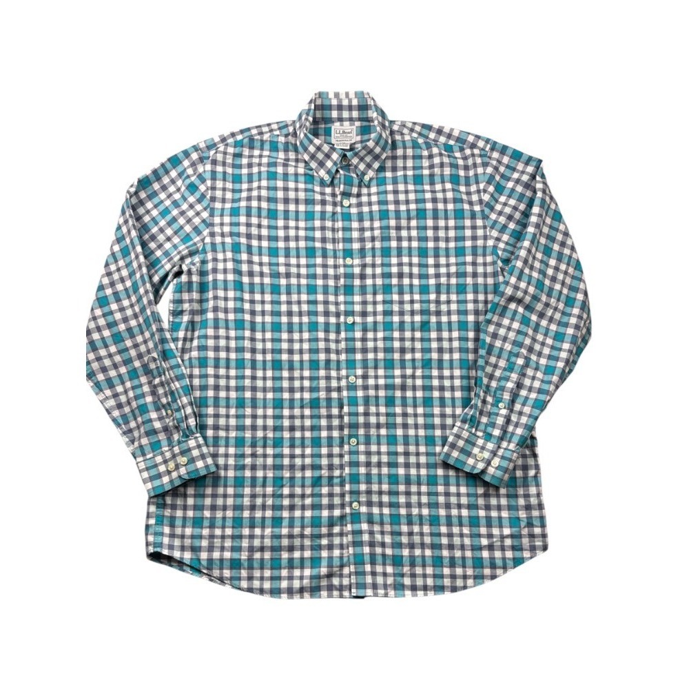 L.L. Bean Men's Large Regular Traditional‎ Fit Plaid Button Down Shirt Turquoise